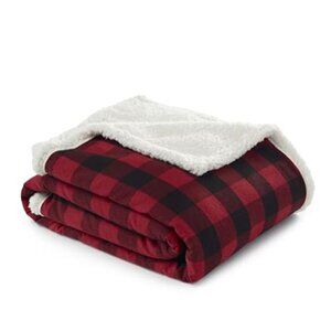 Red Plaid Sherpa Throw Blanket 50x60 Reversible Fleece Couch